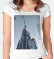 Spire, Happiness, Building, Skyscraper, New York, Manhattan, Street, Pedestrians, Cars, Towers, morning, trees, subway, station, Spring, flowers, Brooklyn Women's Fitted Scoop T-Shirt