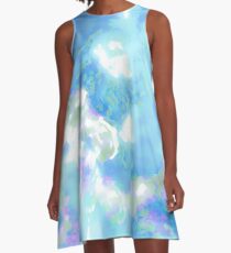 Blue Impressionist Hibiscus A-Line Dress
