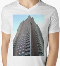 Tower block, High-rise building, Happiness, Building, Skyscraper, New York, Manhattan, Street, Pedestrians, Cars, Towers, morning, trees, subway, station, Spring, flowers, Brooklyn Men's V-Neck T-Shirt