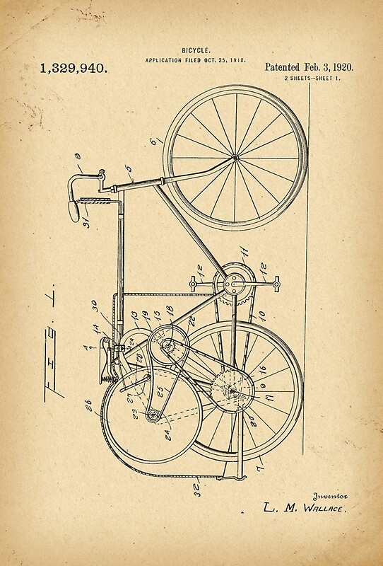 "1920 Patent Velocipede flywheel Bicycle history invention" by Khokhloma Redbubble