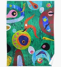 Jazzy Shapes On Green Wood Grain Poster