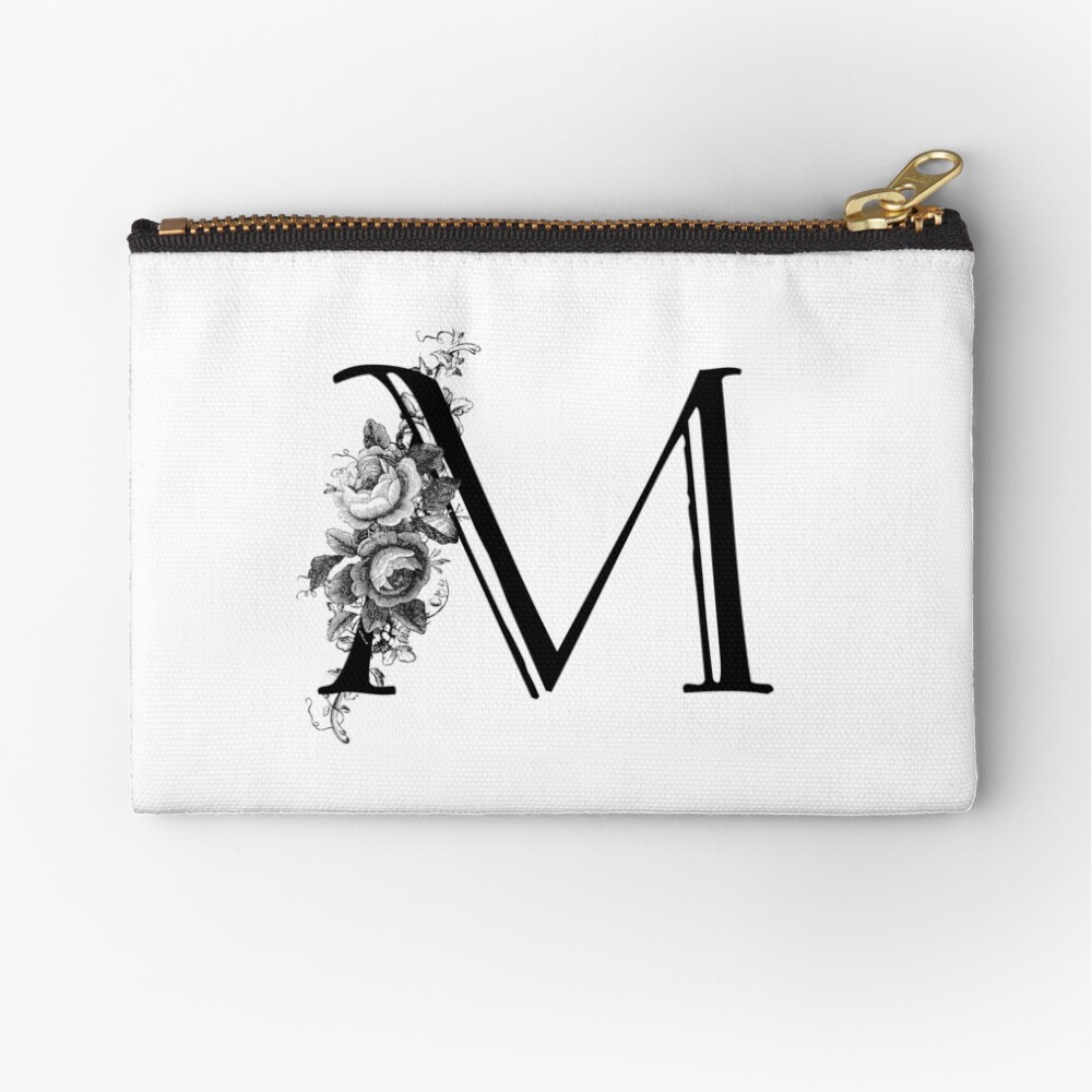 Vintage Engraved Floral Monogram Letter M Zipper Pouch