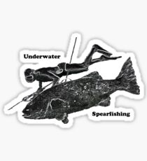 Vintage Underwater Spearfishing Diver with Fish Sticker