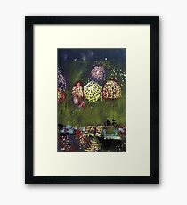"Sydney NYE Fireworks" a multicolour reduction linocut by Geoff Hargraves Framed Print