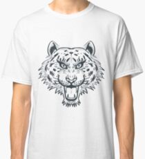 Tiger Head Tattoo Black and White Monochrome Classic T-Shirt