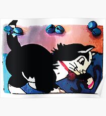 Black and White Cat Playing Poster