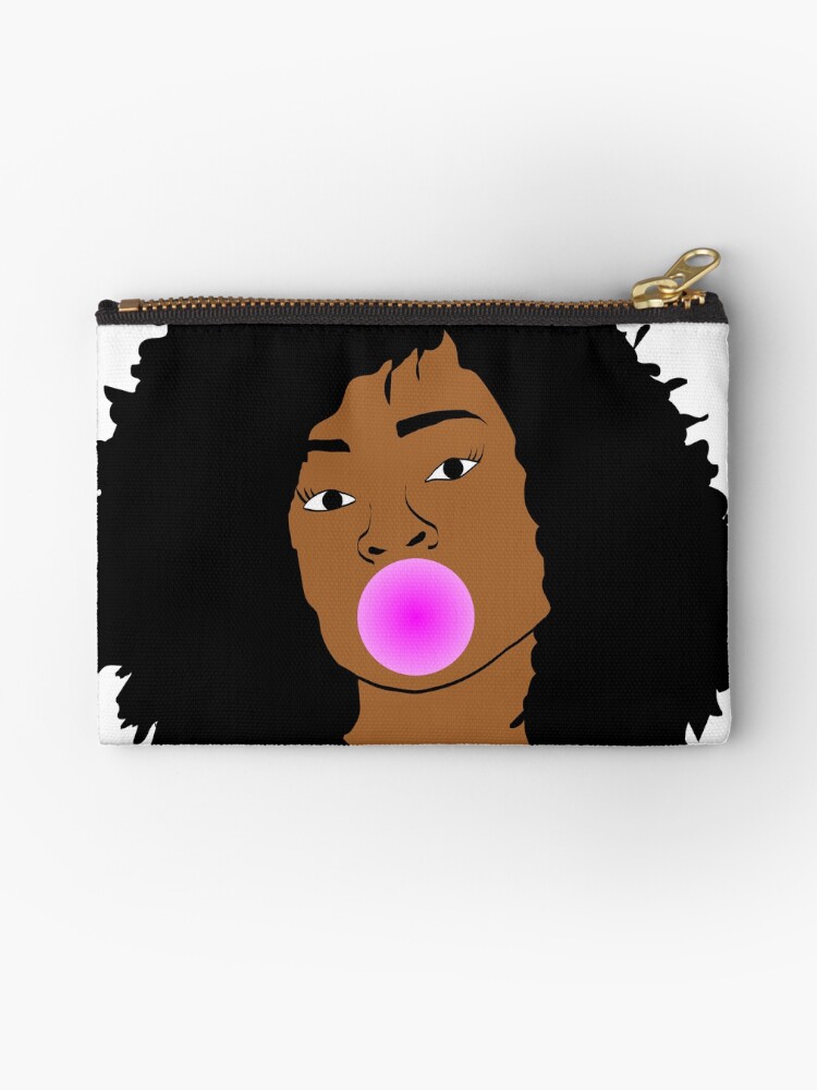 Natural Hair Afro Black Girl Blowing A Bubble Zipper Pouch By