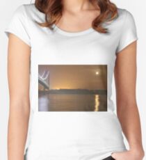   Self-Anchored Suspension Bridge, Early Morning, Nature, Mother Earth, Environment, Wildlife, Flora, Kind, Grain, Park Women's Fitted Scoop T-Shirt