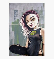 Skateboarding girl graffiti mural Photographic Print