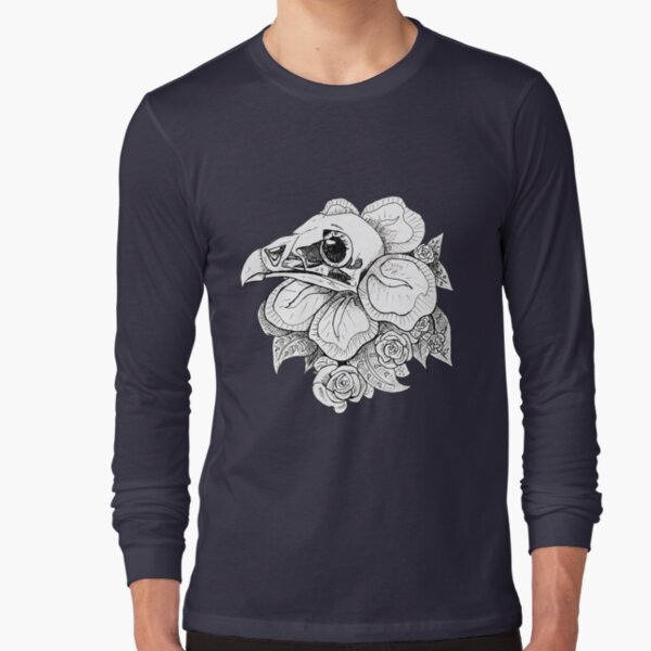 Bird Skull Flower Neck Long Sleeve T-Shirt