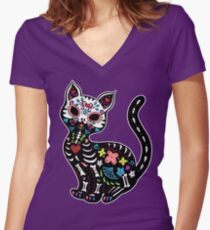 Dia de los Gatos Women's Fitted V-Neck T-Shirt