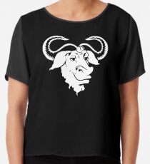 GNU White Official Logo Mascot Long Sleeve T-Shirt Chiffon Top