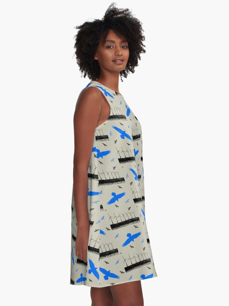 Alternate view of Wind Turbines and Birds A-Line Dress