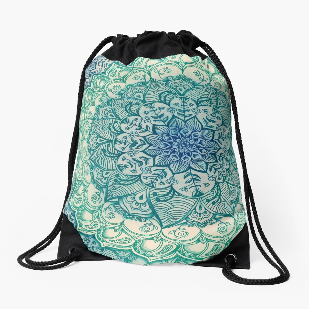 Emerald Doodle Drawstring Bag