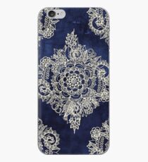 Cream Floral Moroccan Pattern on Deep Indigo Ink iPhone Case