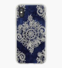 Cream Floral Moroccan Pattern on Deep Indigo Ink iPhone Case