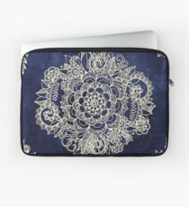 Cream Floral Moroccan Pattern on Deep Indigo Ink Laptop Sleeve