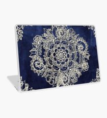 Cream Floral Moroccan Pattern on Deep Indigo Ink Laptop Skin