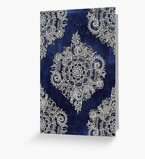 Cream Floral Moroccan Pattern on Deep Indigo Ink Greeting Card