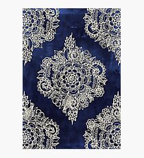 Cream Floral Moroccan Pattern on Deep Indigo Ink Photographic Print