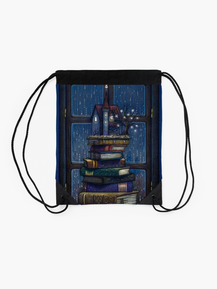 Alternate view of Books castle Drawstring Bag