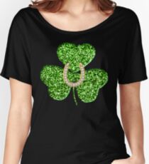 Faux Green Glitter Shamrock With A Horseshoe Women's Relaxed Fit T-Shirt