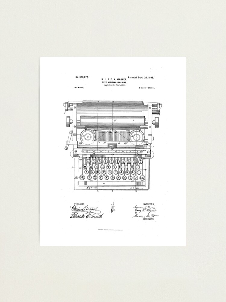 Underwood Vintage Antique Typewriter Patent Drawing Design Photographic Print