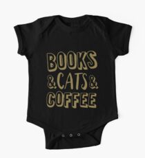 Books And Cats And Coffee Gold Women's Book Cat Lover Coffee T-Shirts One Piece - Short Sleeve