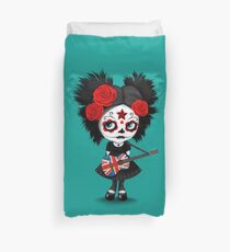 Sugar Skull Girl Playing Union Jack British Flag Guitar Duvet Cover