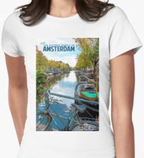 Vintage Amsterdam Travel Poster Women's Fitted T-Shirt