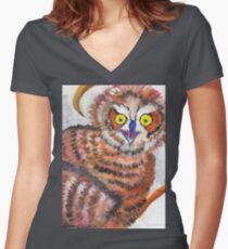 Owl with Tiger Stripes Women's Fitted V-Neck T-Shirt