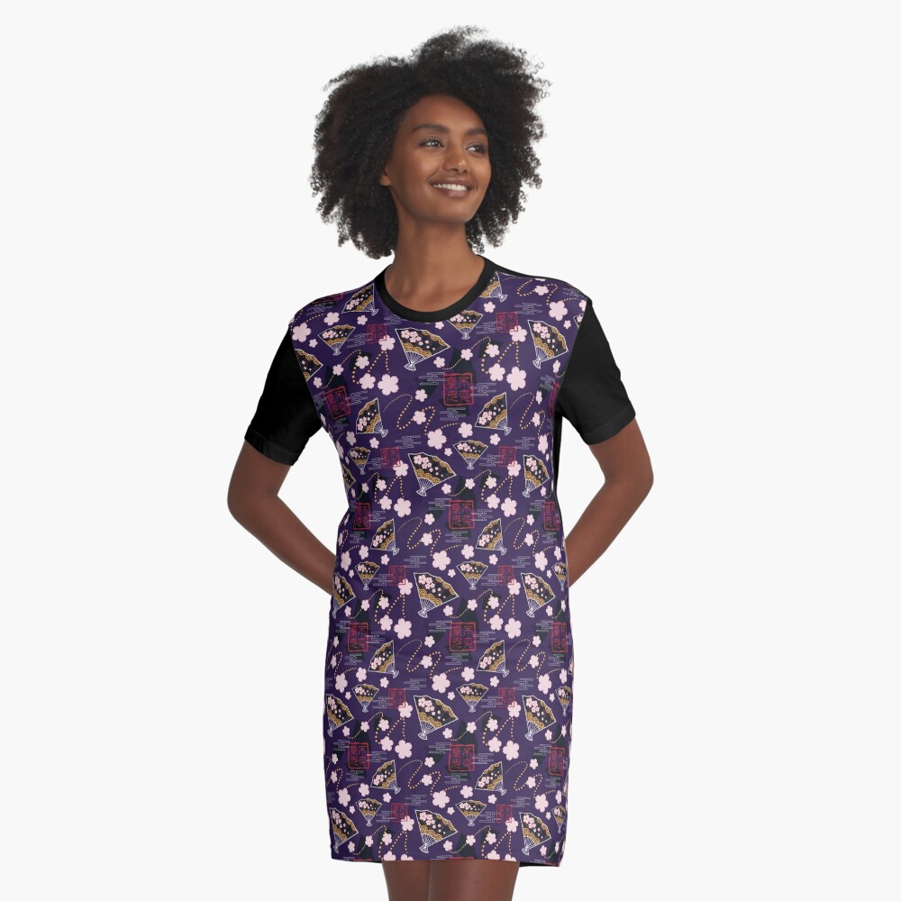 Asian Fans in Violet Graphic T-Shirt Dress