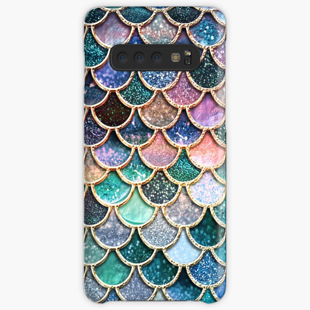 Teal, Silver and Pink Sparkle Faux Glitter Mermaid Scales Case & Skin for Samsung Galaxy