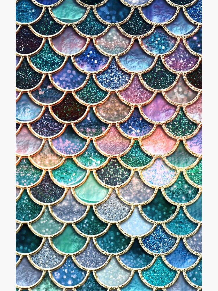 Teal, Silver and Pink Sparkle Faux Glitter Mermaid Scales by UtArt