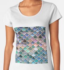 Aquamarine, silberne und rosa Schein-Kunst-Glitter-Meerjungfrau-Skalen Frauen Premium T-Shirts