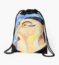 Putting on the Red Lipstick Drawstring Bag