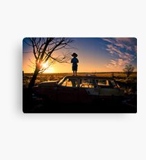 Sunset on Car junk yard Canvas Print