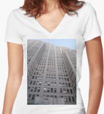#Happiness, #Building, #Skyscraper, #NewYork, #Manhattan, #Street, #Pedestrians, #Cars, #Towers, #morning, #trees, #subway, #station, #Spring, #flowers, #Brooklyn  Women's Fitted V-Neck T-Shirt