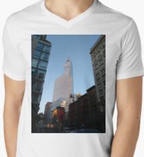 #Happiness, #Building, #Skyscraper, #NewYork, #Manhattan, #Street, #Pedestrians, #Cars, #Towers, #morning, #trees, #subway, #station, #Spring, #flowers, #Brooklyn  Men's V-Neck T-Shirt