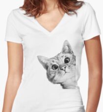 sneaky cat Women's Fitted V-Neck T-Shirt