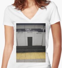 #Chambers, #Happiness, #Building, #Skyscraper, #NewYork, #Manhattan, #Street, #Pedestrians, #Cars, #Towers, #morning, #trees, #subway, #station, #Spring, #flowers, #Brooklyn  Women's Fitted V-Neck T-Shirt