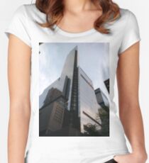 #Chambers, #Happiness, #Building, #Skyscraper, #NewYork, #Manhattan, #Street, #Pedestrians, #Cars, #Towers, #morning, #trees, #subway, #station, #Spring, #flowers, #Brooklyn  Women's Fitted Scoop T-Shirt