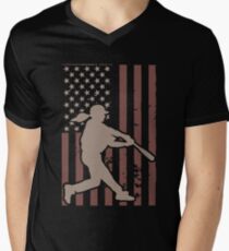 Americas Pastime Softball Batter Flag Hanes Tagless Tee Softball Men's V-Neck T-Shirt