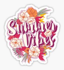 Summer vibes typography banner round design in tropical flower frame, vector illustration Sticker