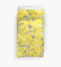 Five Phoenixes in The Garden ,Chinese Imperial Bright Yellow Floral Tapestry Duvet Cover