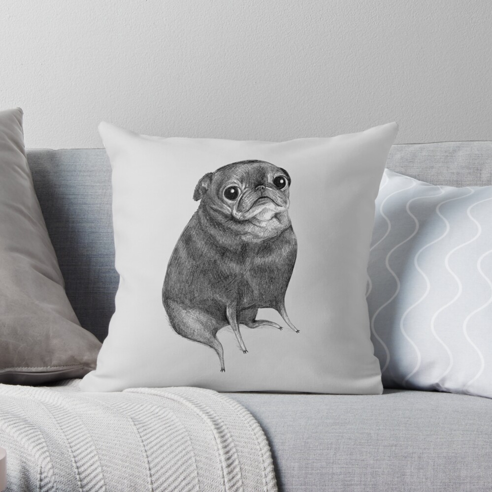 "Sweet Black Pug" Throw Pillow by SophieCorrigan | Redbubble