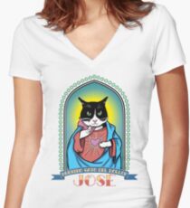 The Dollop: José Prayer Candle Women's Fitted V-Neck T-Shirt