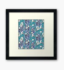 Crocuses, turquoise, blue and white Framed Print