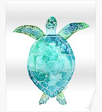 Blue Turtle, turtle art, ocean turtle swiming Poster