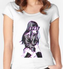 SCHOOLGIRL (Glitch) - Sad Japanese Anime Aesthetic Women's Fitted Scoop T-Shirt